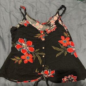 Shyanne Black Camisole with Red Floral Design